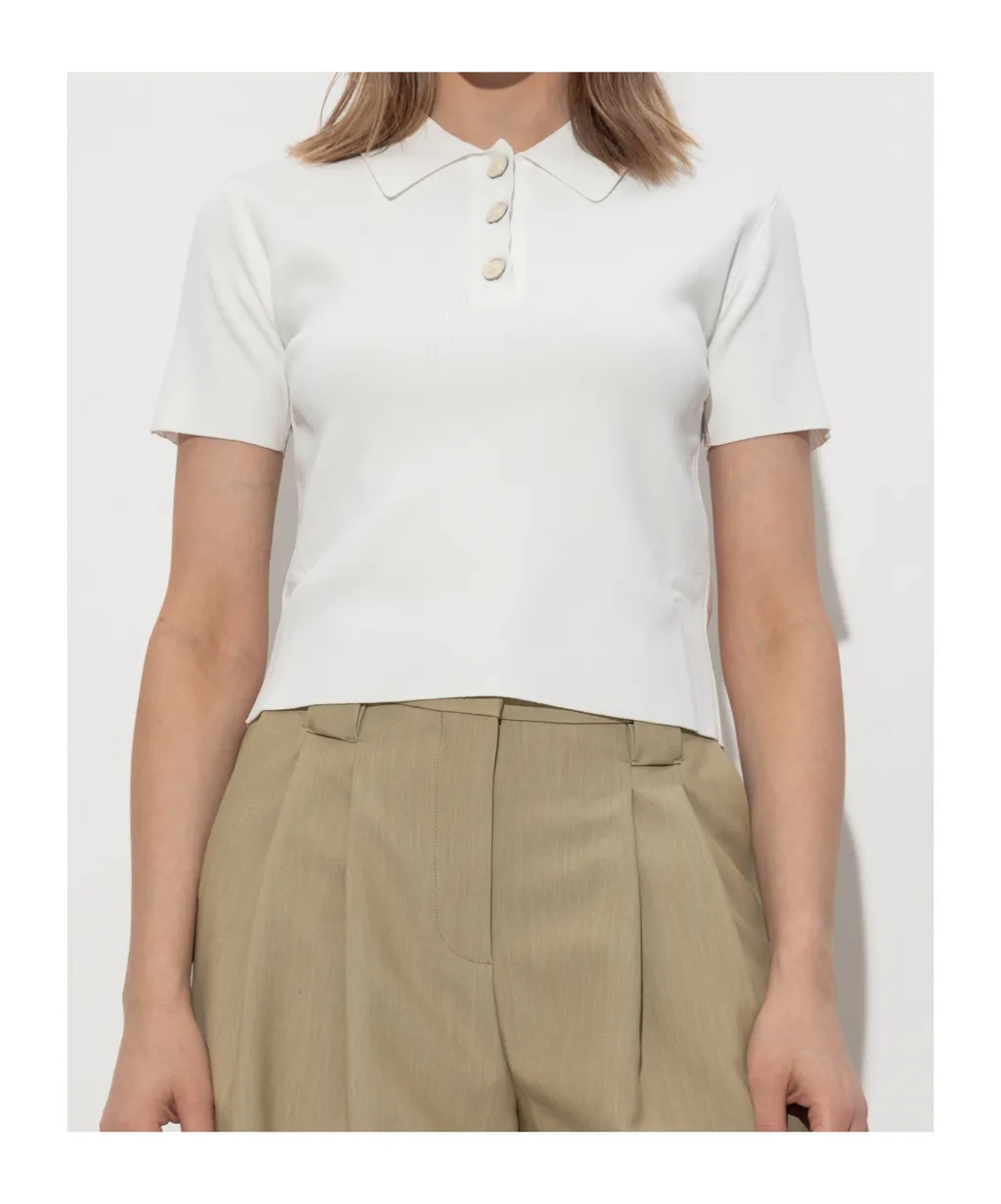 Short-Sleeved Fine-Knit Polo Top