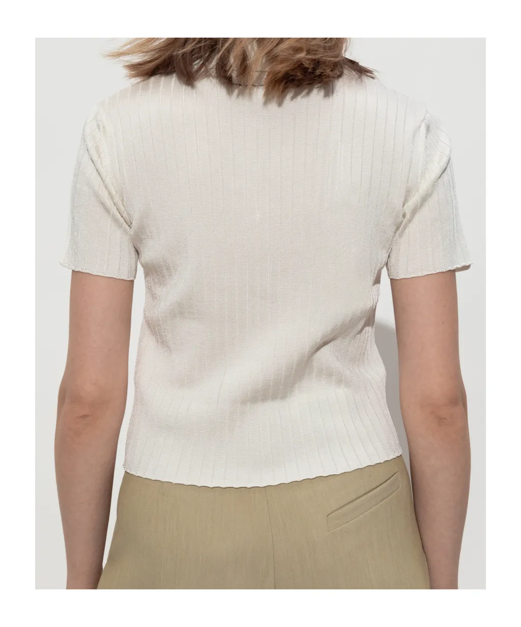 Short-Sleeved Fine-Knit Polo Top