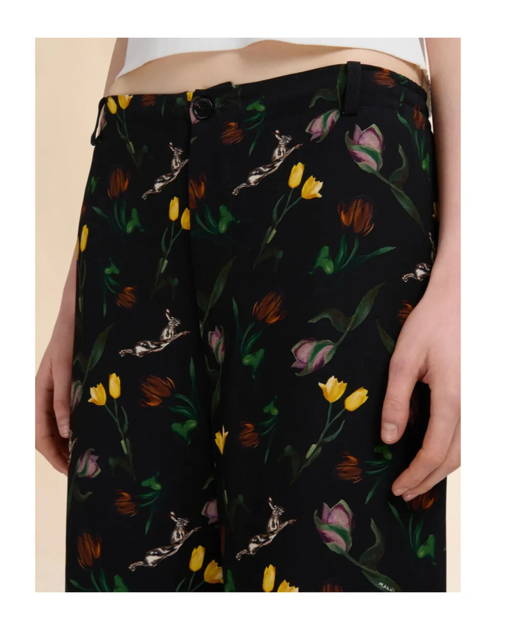 Floral-Print Wide-Leg Trousers