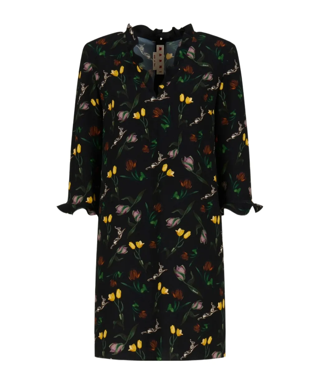 Floral-Print Ruffled Mini Dress