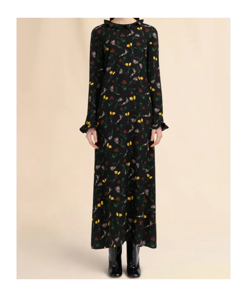 Envers Satin Maxi Dress With Tulips And Hares Print