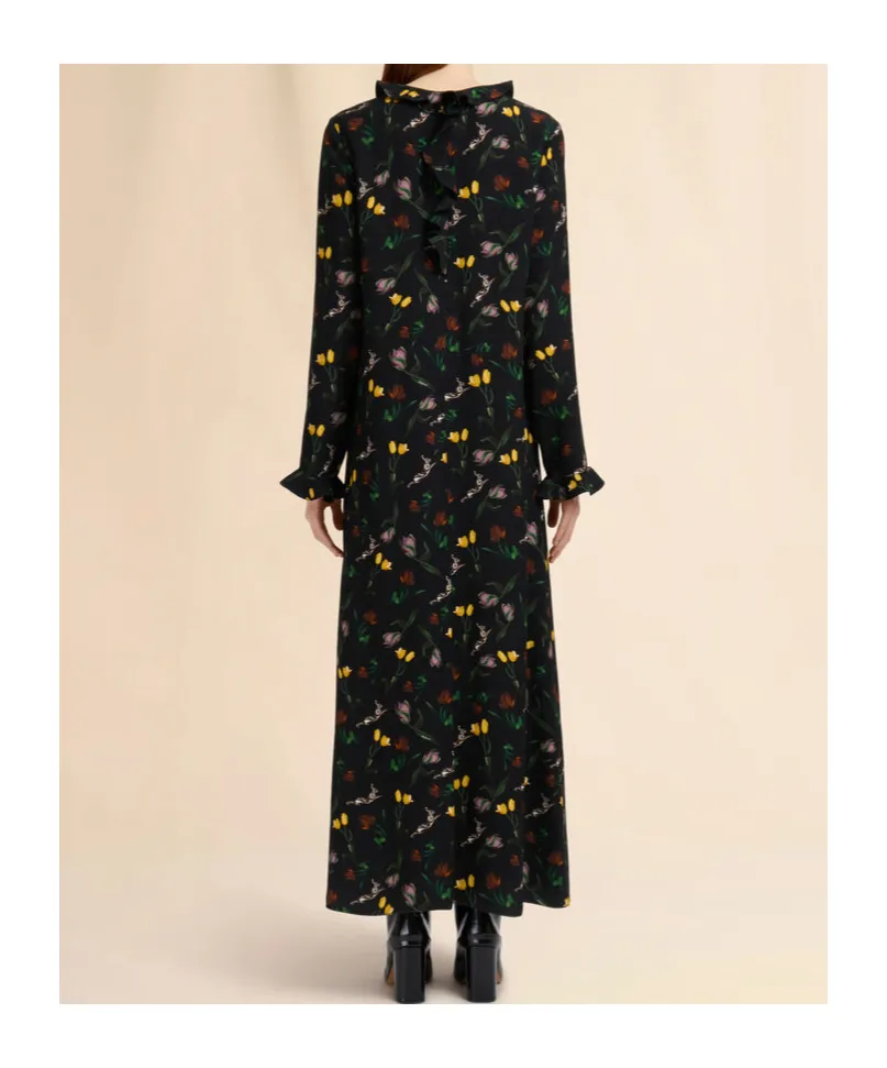Envers Satin Maxi Dress With Tulips And Hares Print