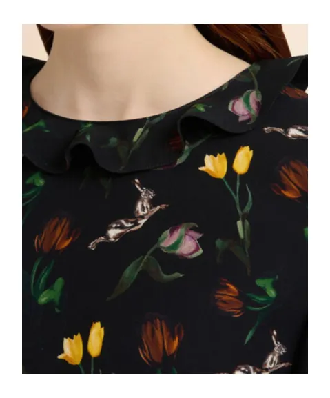 Envers Satin Maxi Dress With Tulips And Hares Print
