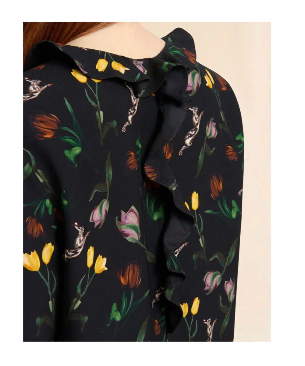Envers Satin Maxi Dress With Tulips And Hares Print