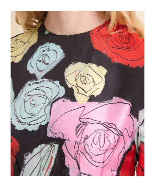 Floral-Printed Long-Sleeved Crewneck Dress