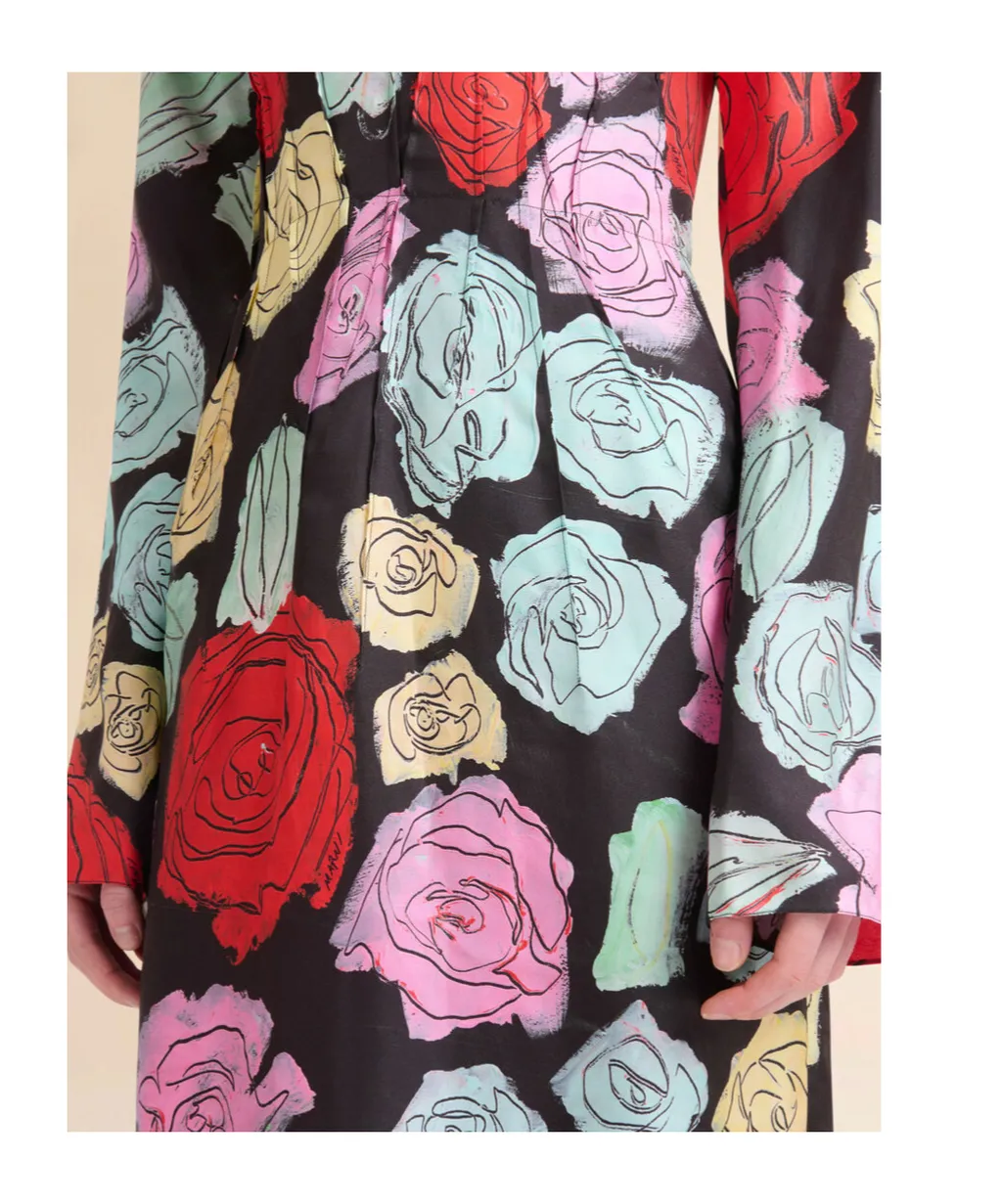 Floral-Printed Long-Sleeved Crewneck Dress