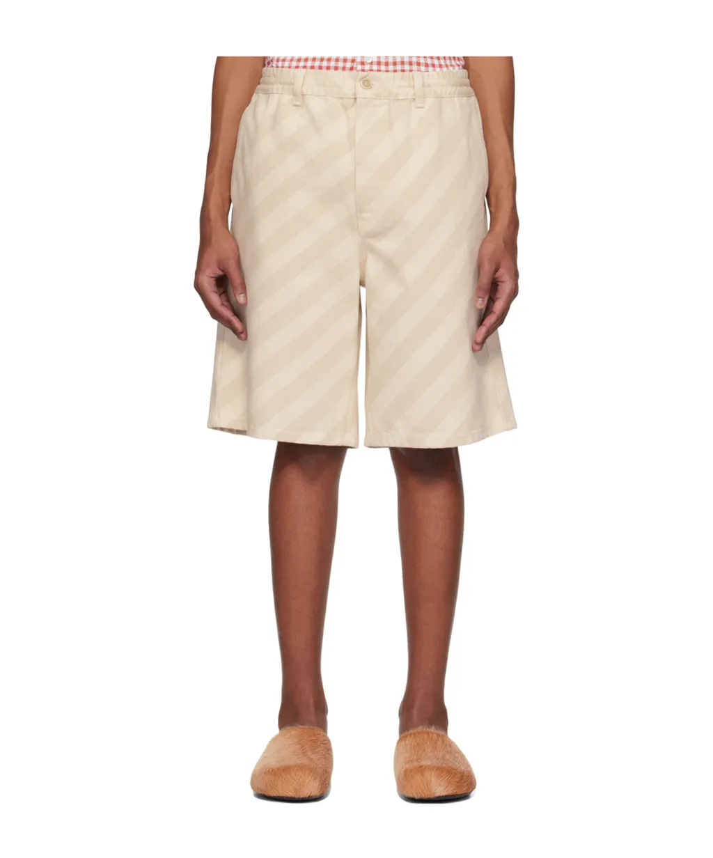 Striped Knee-Length Denim Shorts