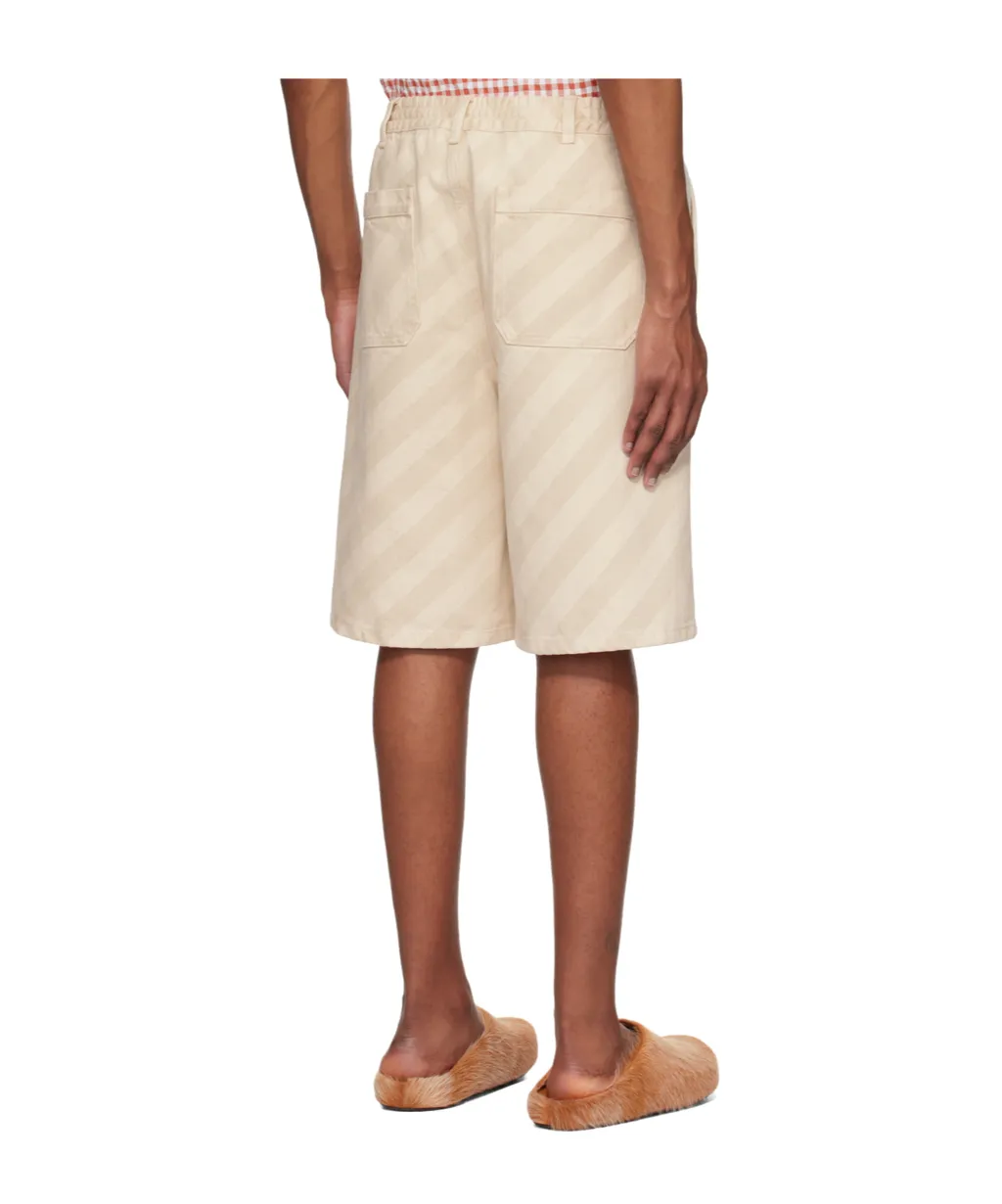 Striped Knee-Length Denim Shorts