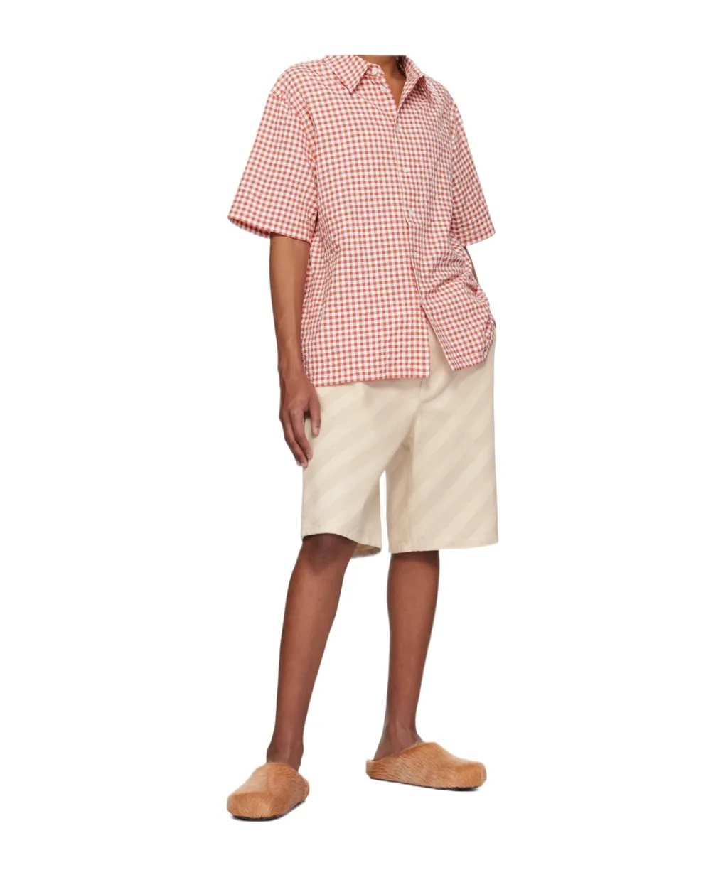 Striped Knee-Length Denim Shorts