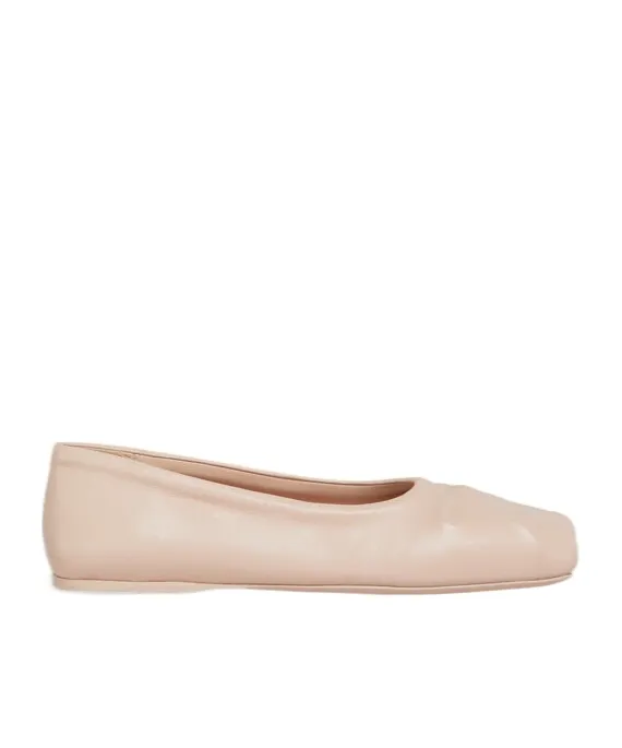 Powder Pink Nappa Leather Seamless Little Bow Ballet Flat