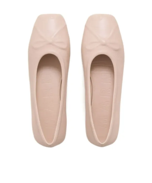 Powder Pink Nappa Leather Seamless Little Bow Ballet Flat