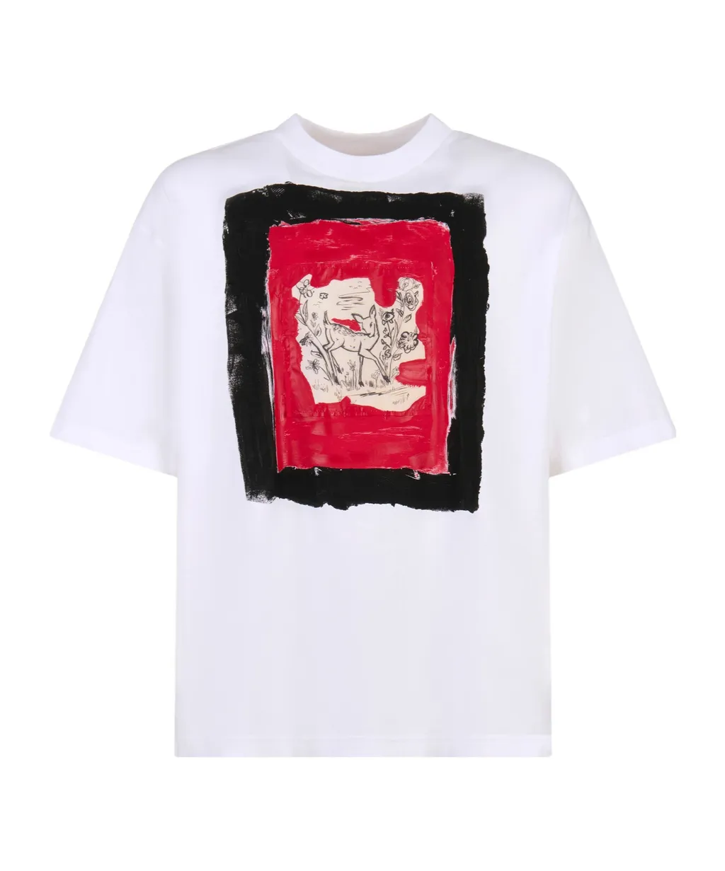 Cotton T-Shirt With Fawn Print