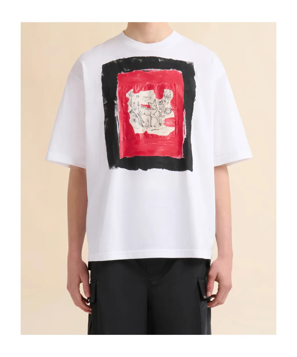 Cotton T-Shirt With Fawn Print