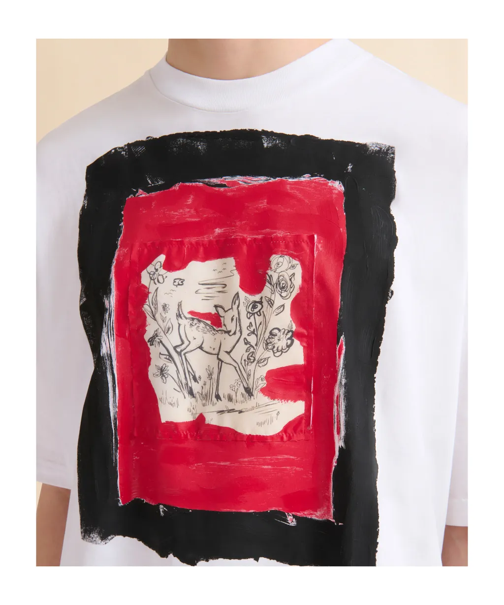 Cotton T-Shirt With Fawn Print