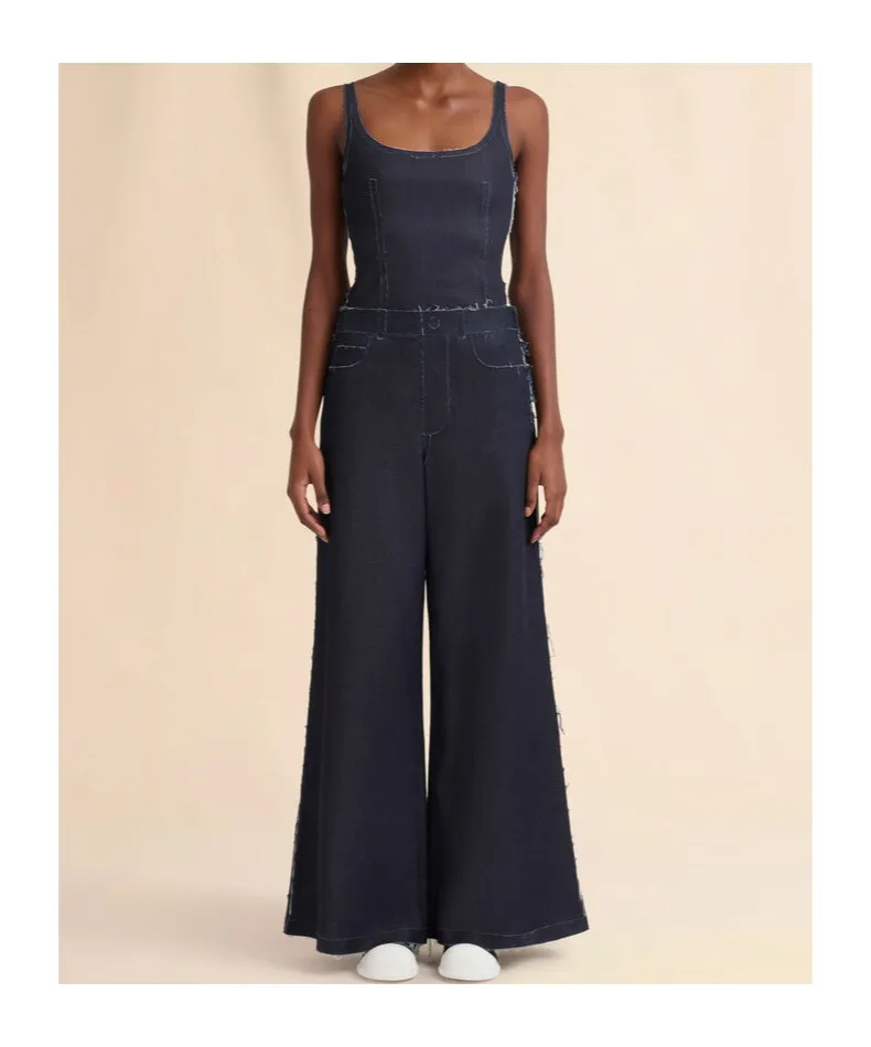 Stretch Denim Trompe L'oeil Trousers