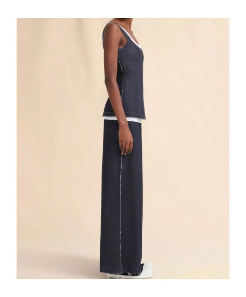 Stretch Denim Trompe L'oeil Trousers