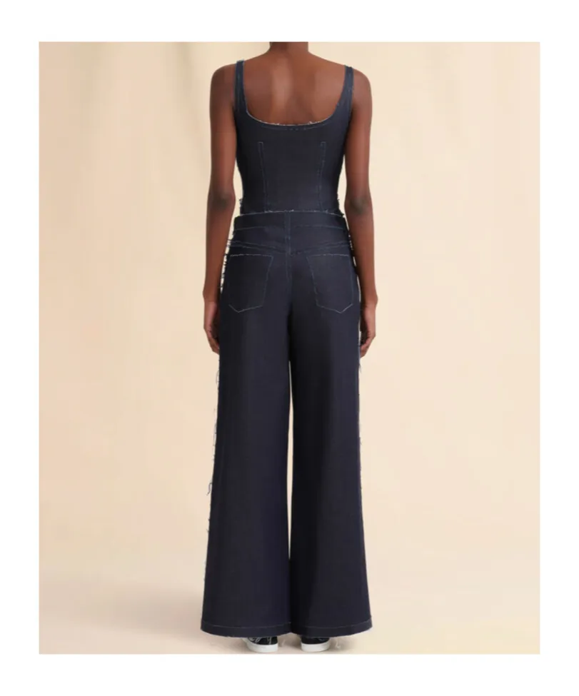 Stretch Denim Trompe L'oeil Trousers