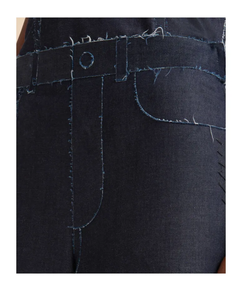 Stretch Denim Trompe L'oeil Trousers