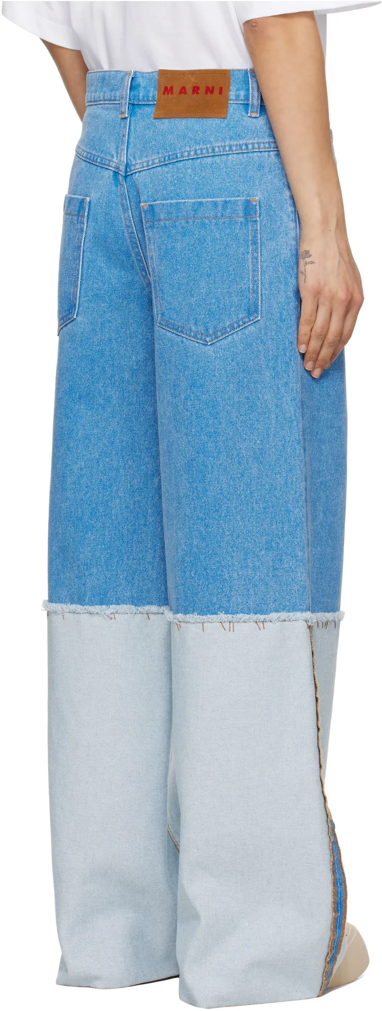 Wide-Leg Blue Denim Jeans With Extra High Cuffs