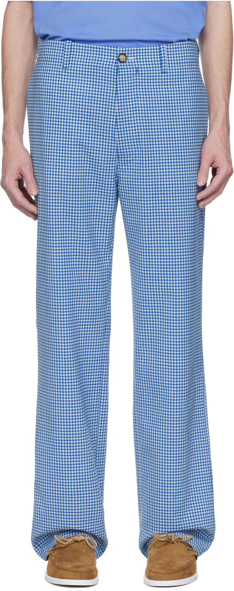 Wool Blend Gingham Trousers