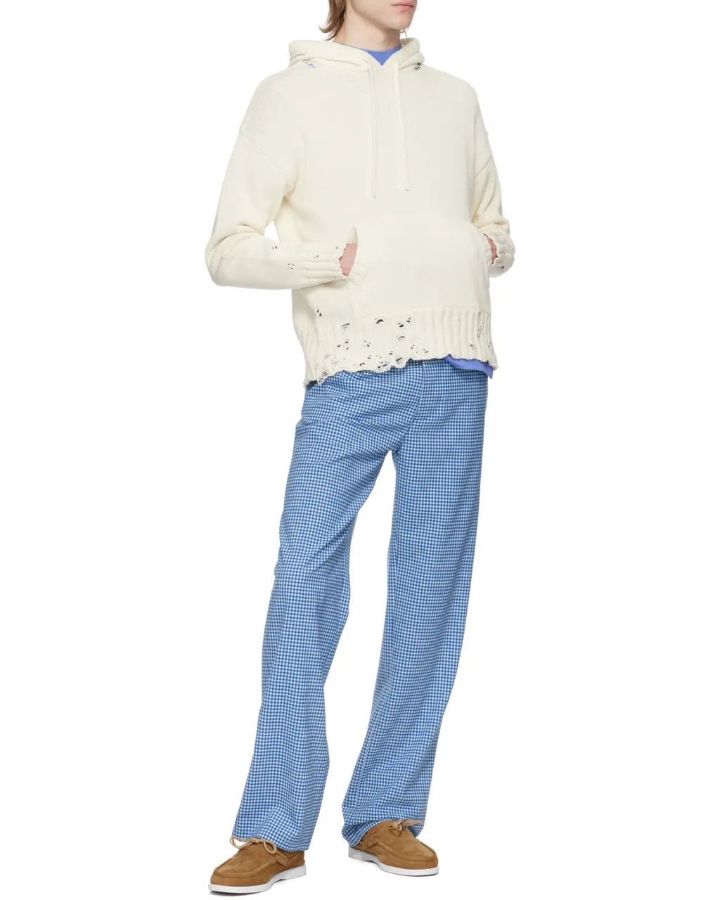 Wool Blend Gingham Trousers