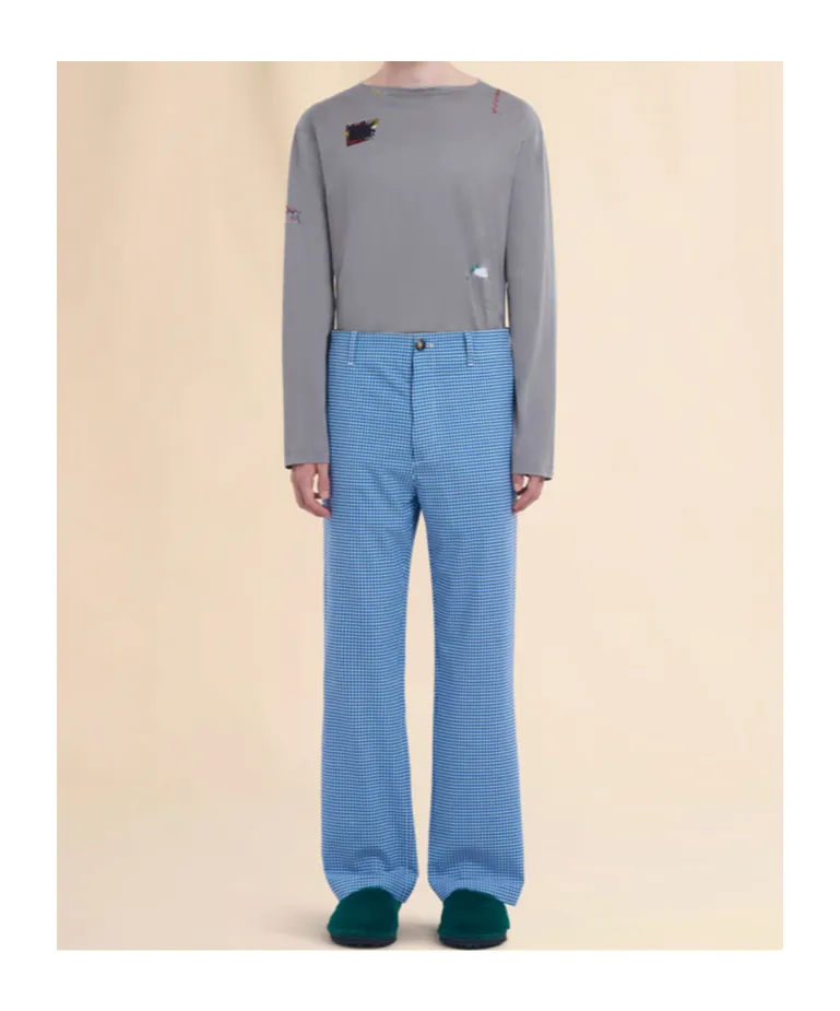 Wool Blend Gingham Trousers
