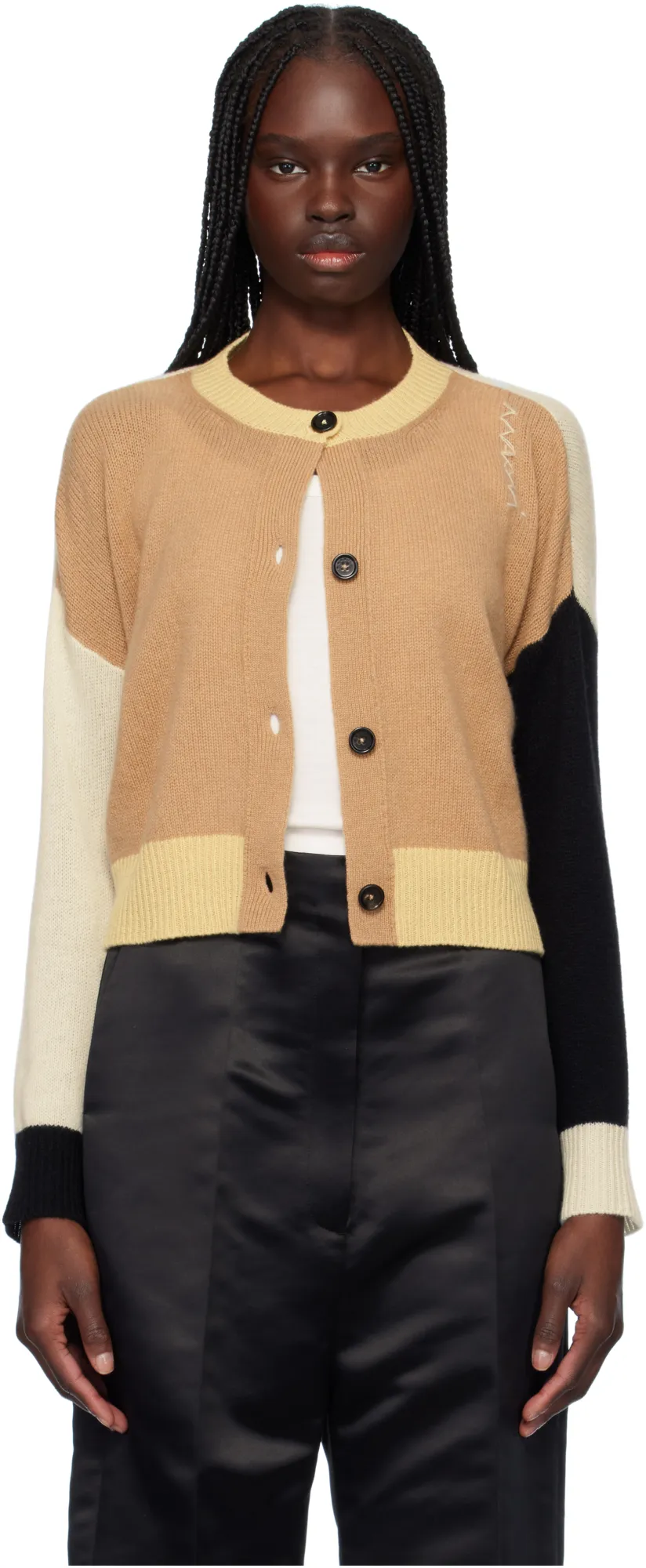 Logo Embroidered Color Blocked Cardigan