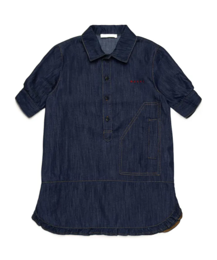 Short-Sleeved Denim Shirt Dress