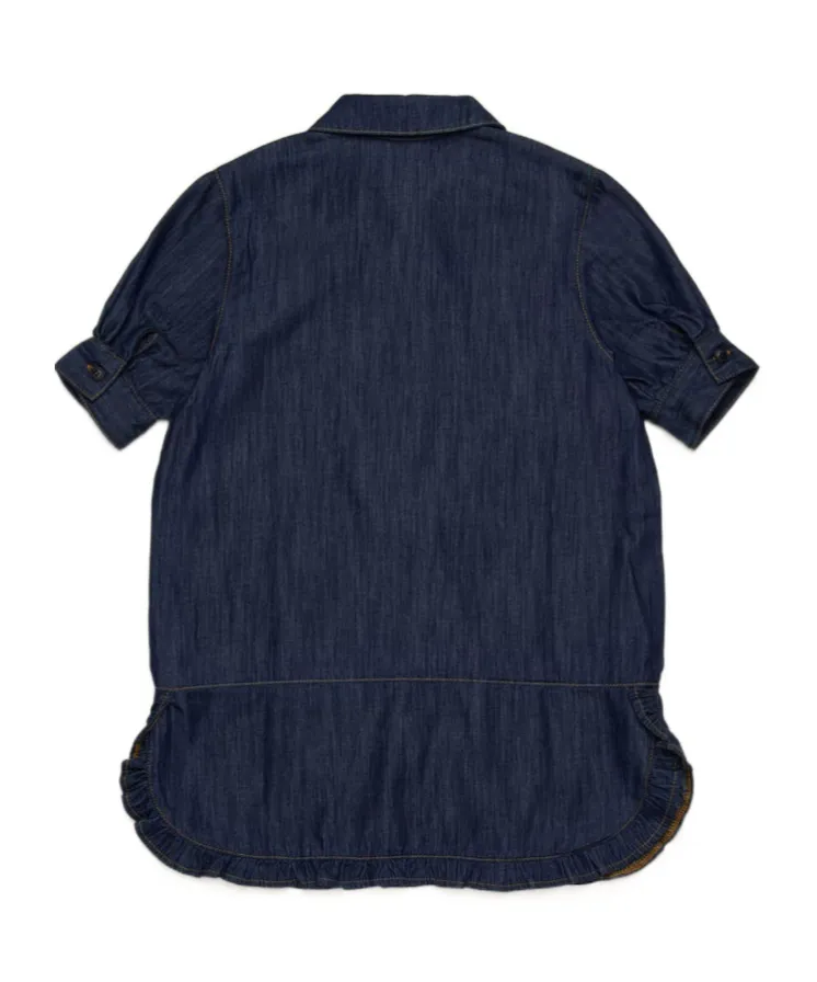 Short-Sleeved Denim Shirt Dress