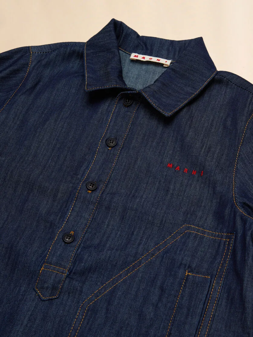 Short-Sleeved Denim Shirt Dress