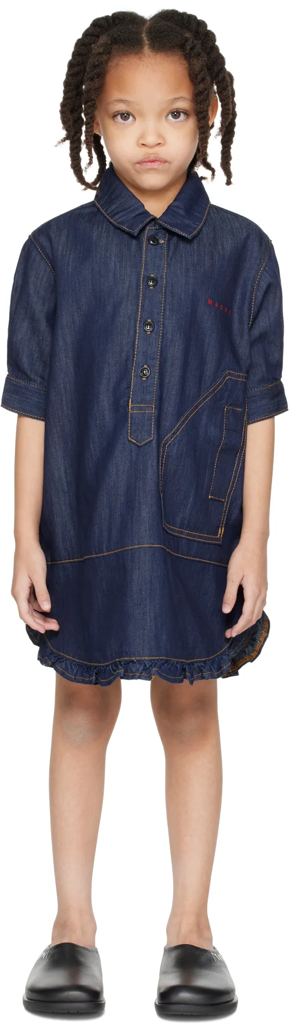 Short-Sleeved Denim Shirt Dress