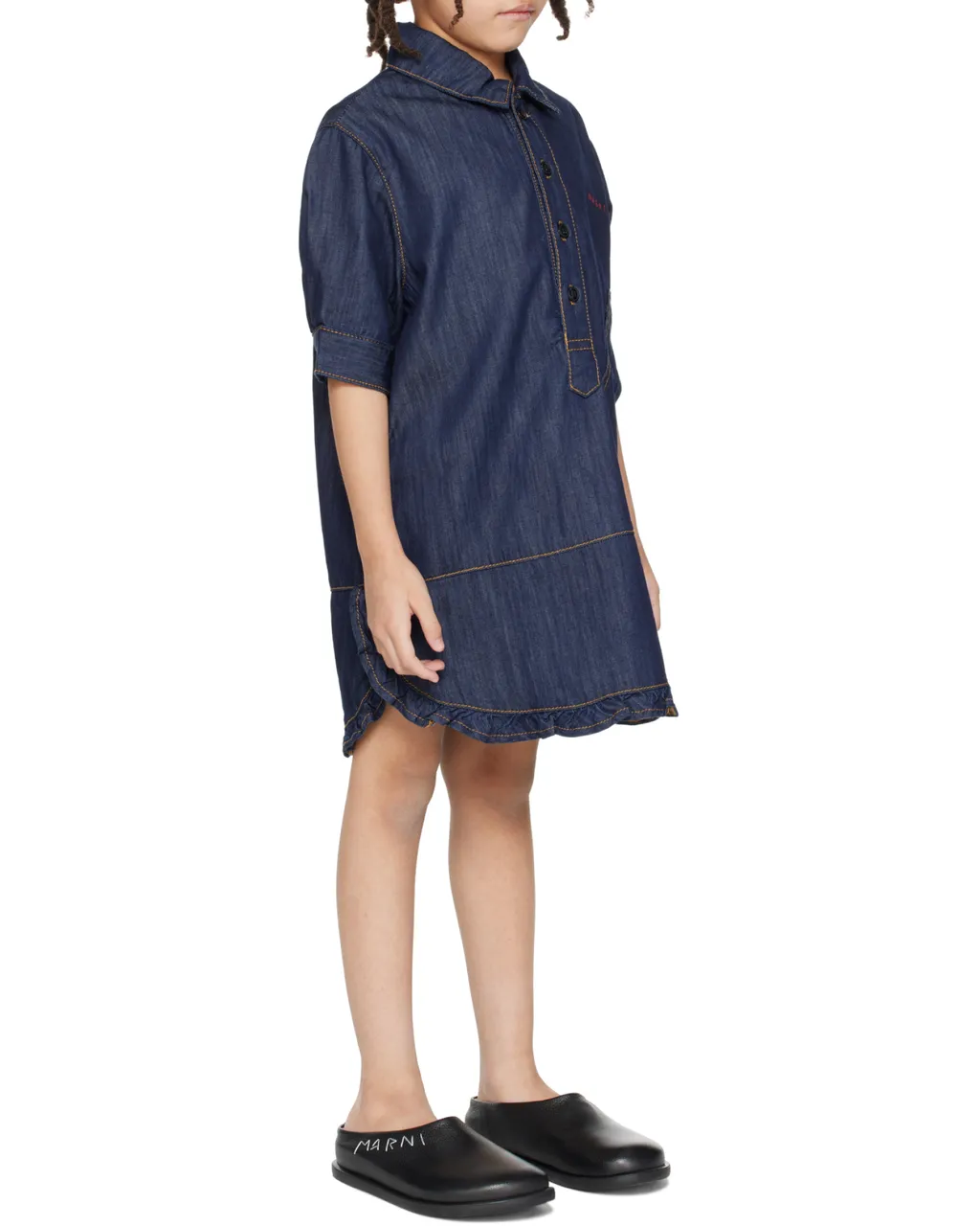 Short-Sleeved Denim Shirt Dress