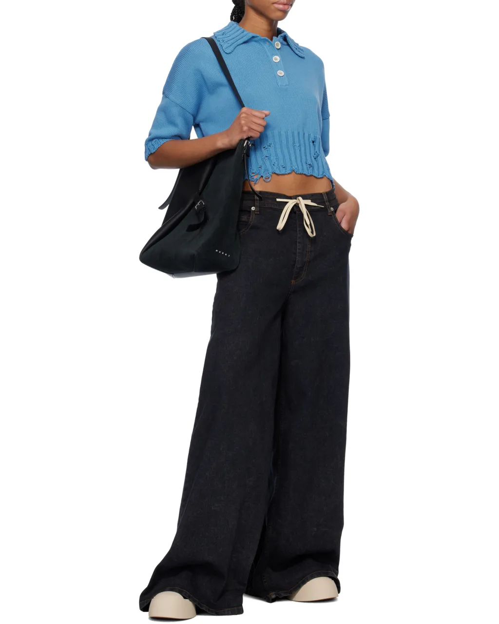 Distressed Knitted Collared Top