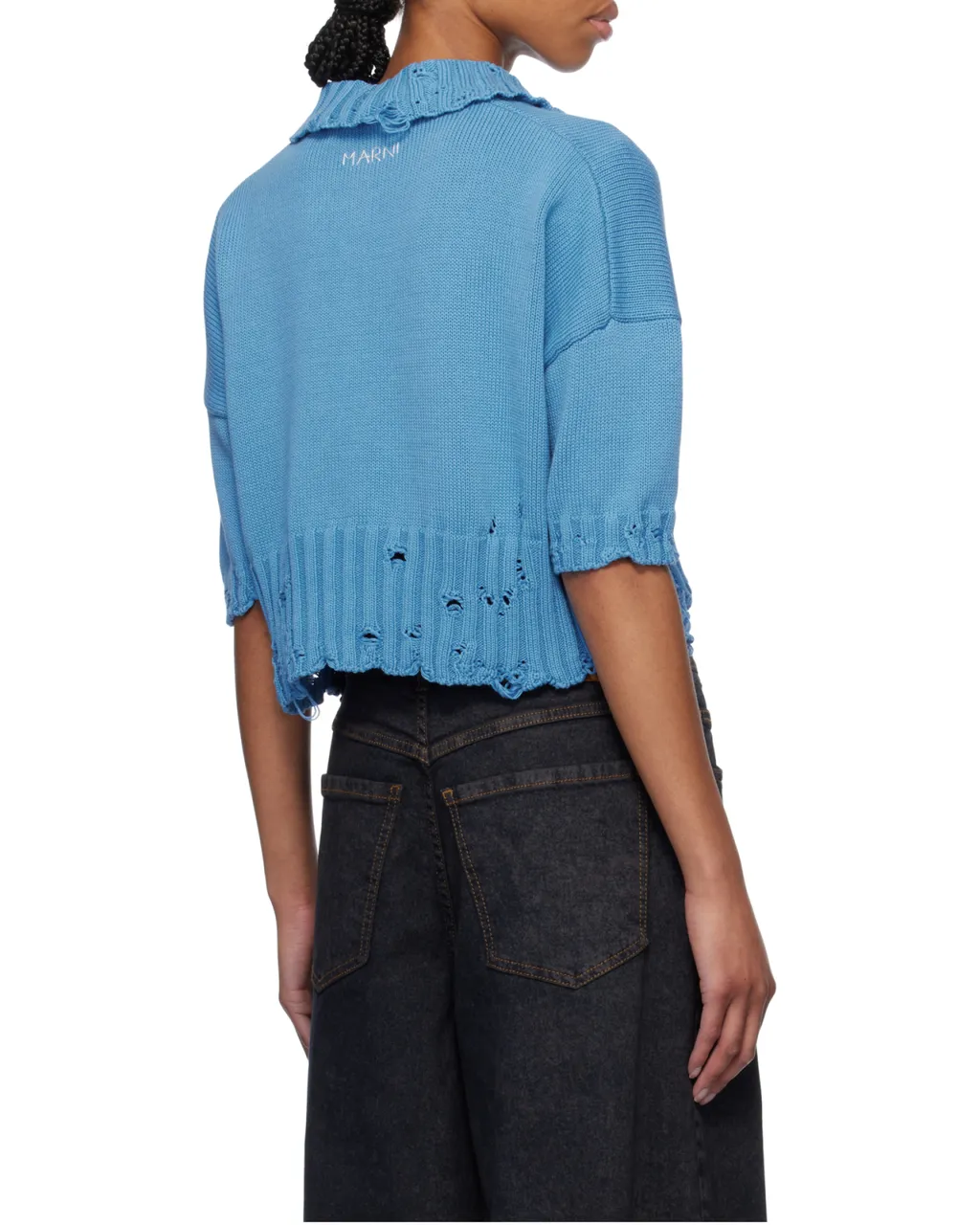 Distressed Knitted Collared Top