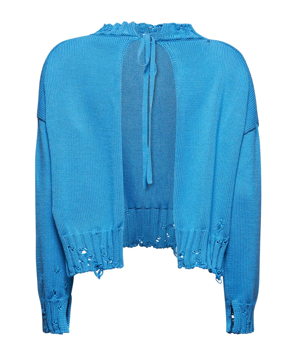 Distressed Knitted Self-Tied Crewneck Jumper