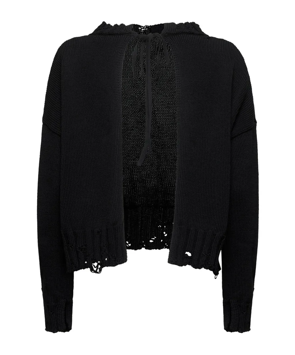Distressed Knitted Slef-Tied Crewneck Jumper