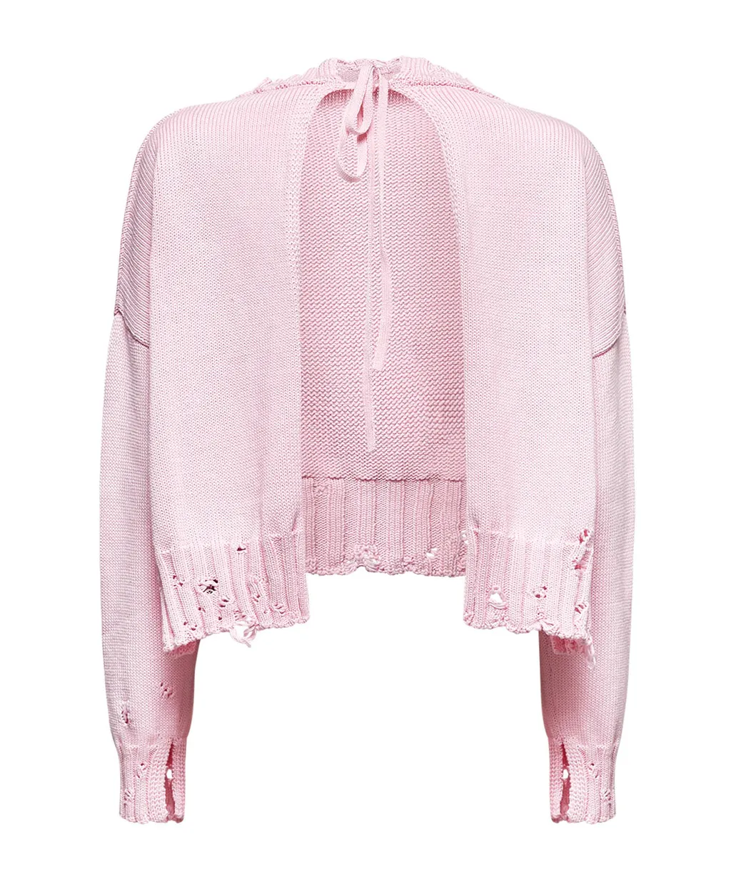 Distressed Knitted Slef-Tied Crewneck Jumper