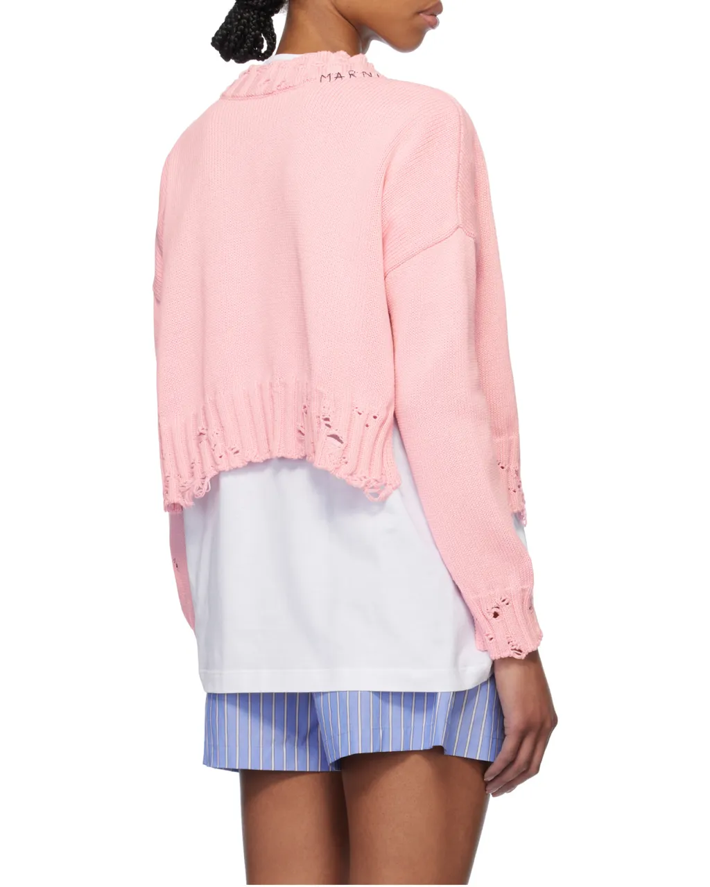 Distressed Knitted Slef-Tied Crewneck Jumper