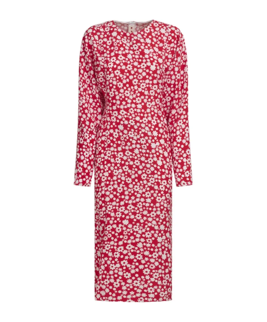 Satin Midi Dress With Pop Fields Motif