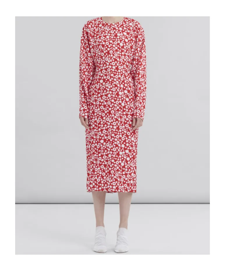 Satin Midi Dress With Pop Fields Motif