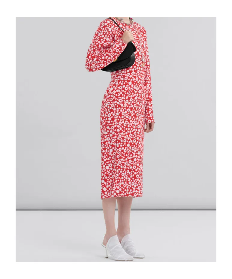 Satin Midi Dress With Pop Fields Motif