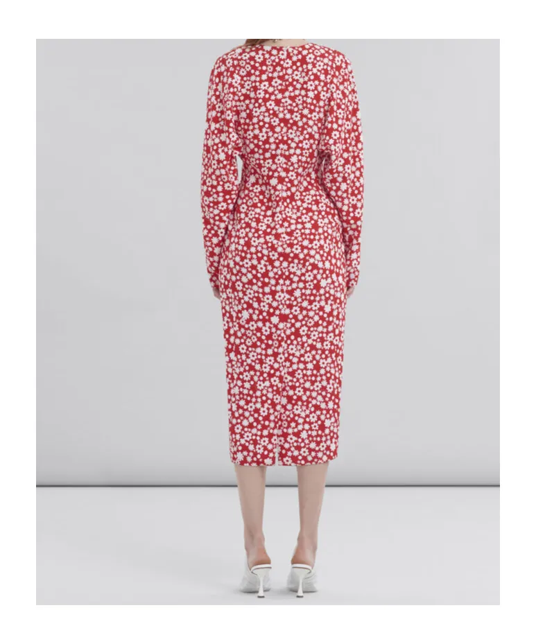 Satin Midi Dress With Pop Fields Motif
