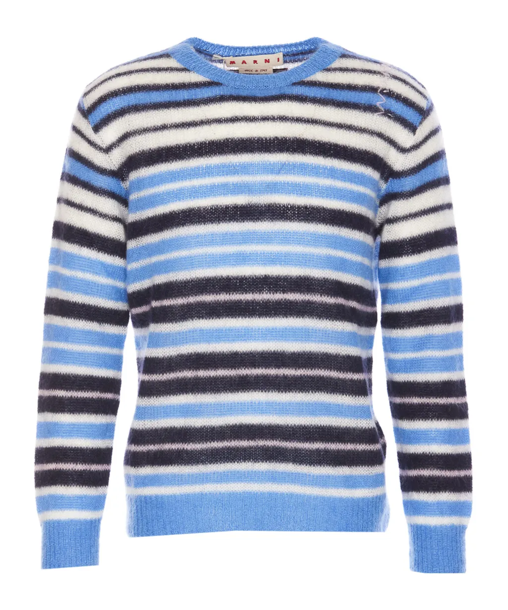 Logo Embroidered Striped Brushed Jumper