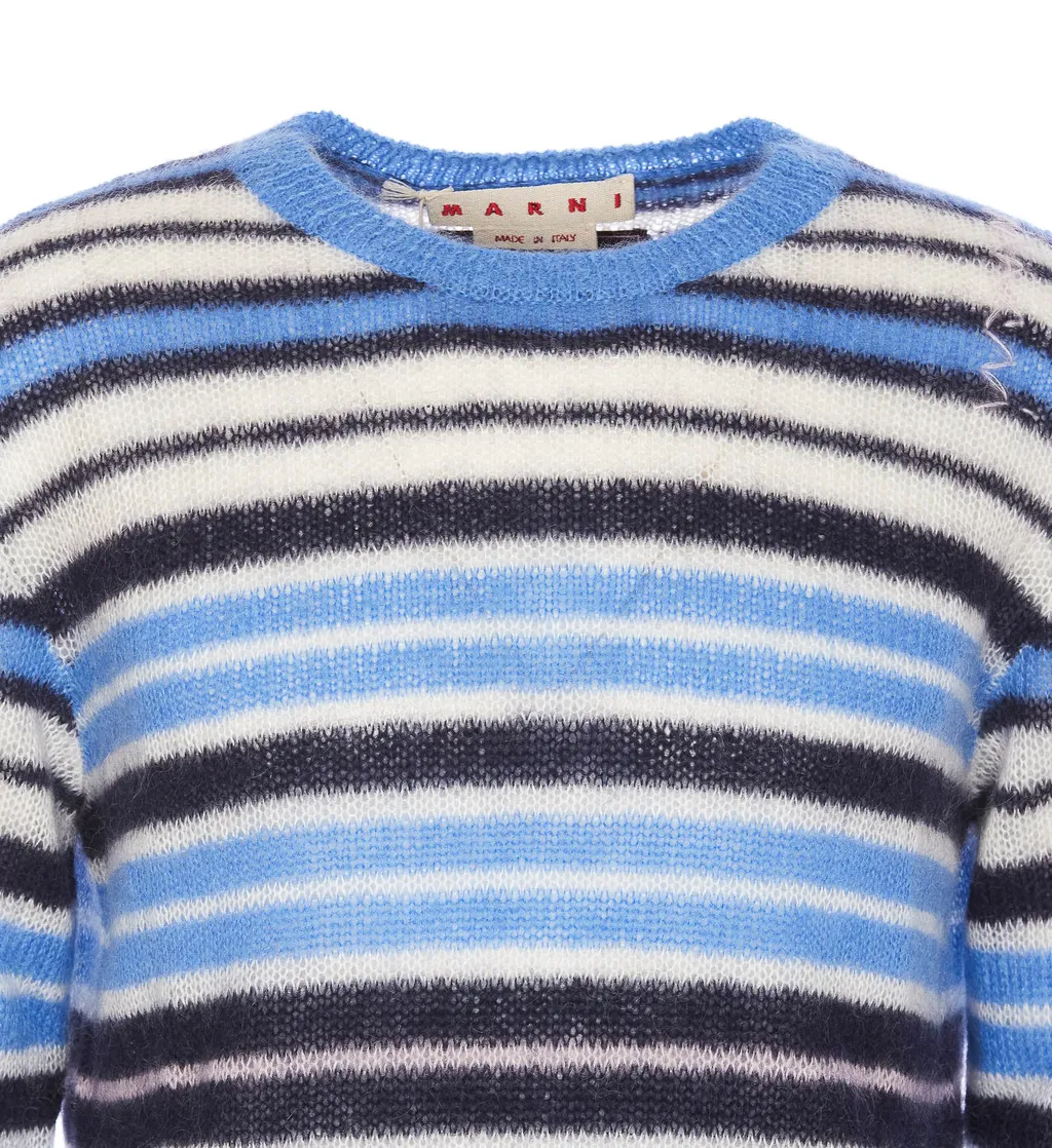 Logo Embroidered Striped Brushed Jumper