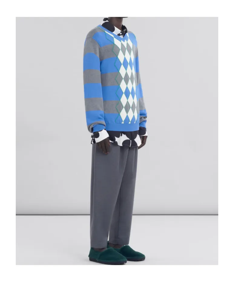 Argyle Motif Striped Jumper