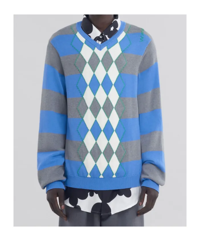 Argyle Motif Striped Jumper