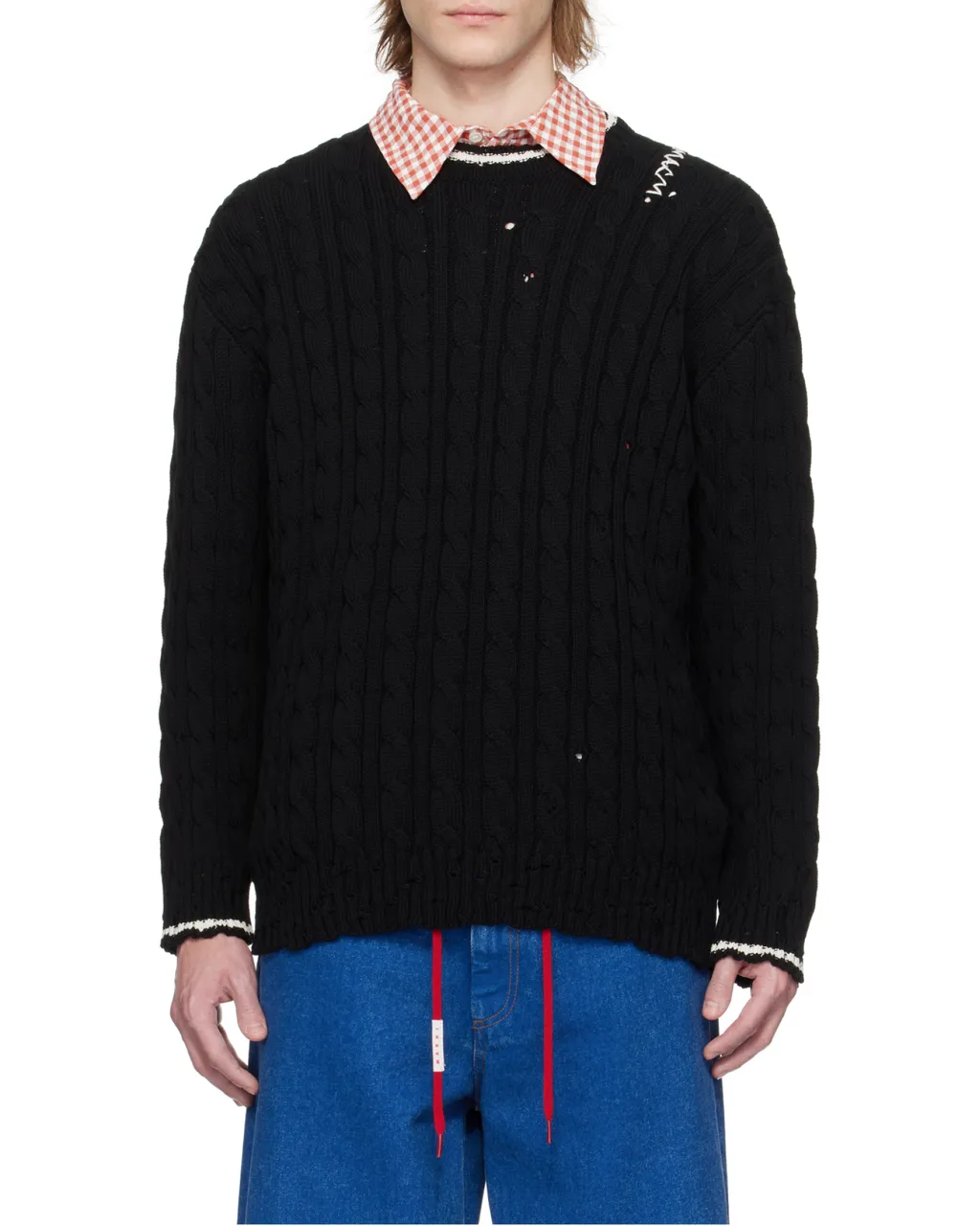 Logo Embroidered Cable-Knit Polo Shirt