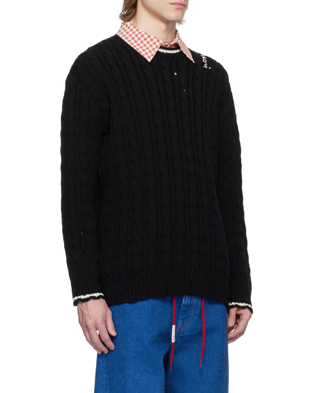 Logo Embroidered Cable-Knit Polo Shirt