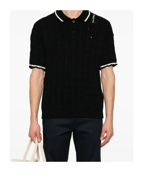 Logo Embroidered Cable-Knit Polo Shirt