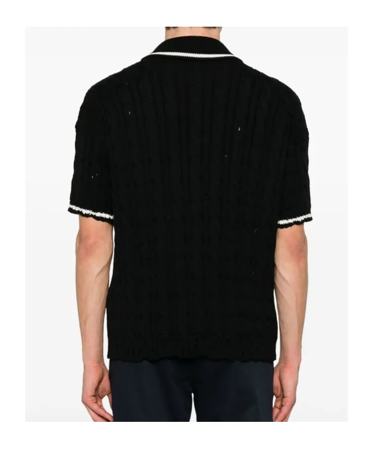 Logo Embroidered Cable-Knit Polo Shirt